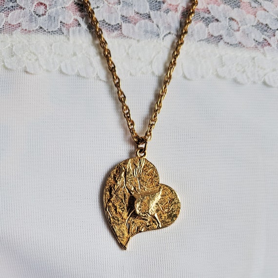 1970s Vintage Gold Plated Heart Necklace on a Long Chain by