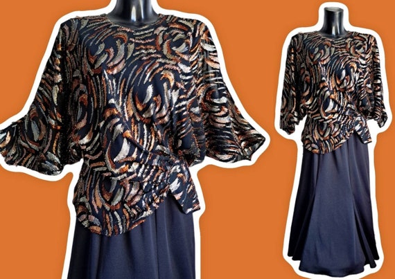 Vintage black, copper and silver 80s tinsel dress… - image 2
