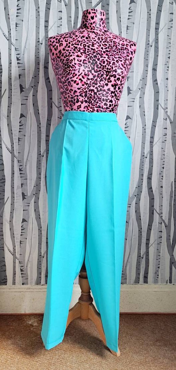 Plus size aqua blue, pleat front trousers. Vintag… - image 6