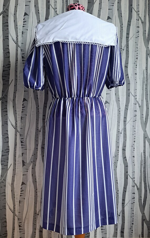 Vintage 1980s Blue and White Stripe Dress With a Sailor