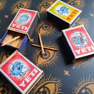 Set of 4 vintage 70s Croatian advertising YETI matchboxes. Complete with original wooden matches Collectable matchbox set