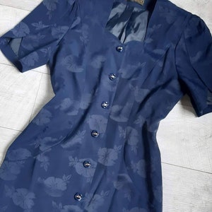 Vintage late 80s navy blue wiggle dress UK size 10/12 Knee length 1980s nautical shift dress