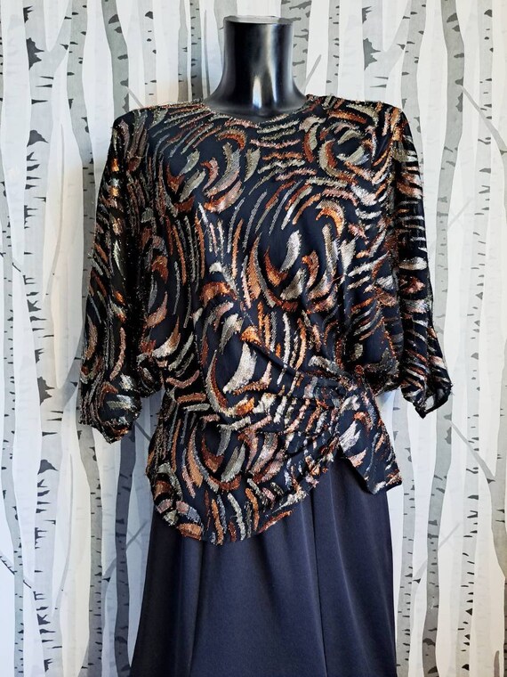Vintage black, copper and silver 80s tinsel dress… - image 5