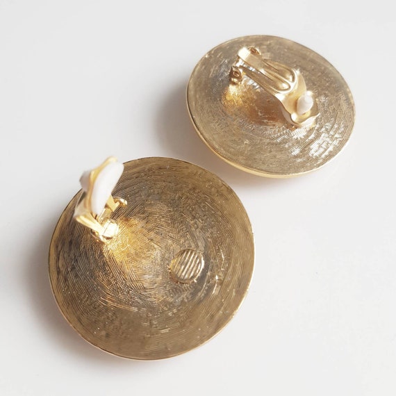 White enamel and gold plated clip on earrings by … - image 6