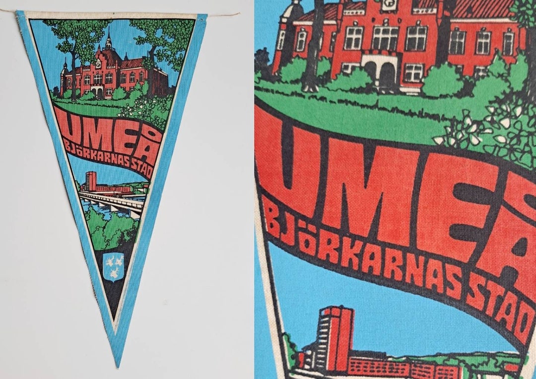 Vintage 60s/70s Umeå, Sweden Pennant Flag Wall Hanging. Vintage 60s