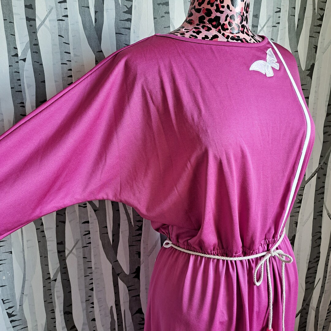 Vintage 1980s Raspberry Pink Dress: Batwing Sleeve, Bow Detail, UK 12/ ...