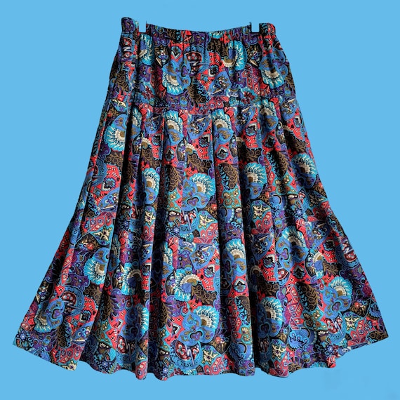 Wonderful Vintage 1980s Gypsy Boho Skirt Red Blues and White Ornate Paisley Style Summer Skirt UK Sizes 16 18 20 Etsy Canada