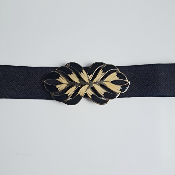 Vintage black 1980s chunky elasticated belt with … - image 3