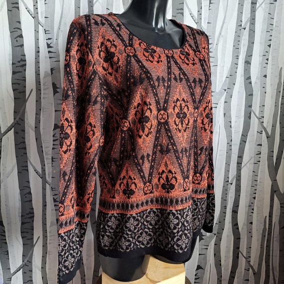 Sparkly vintage 1990s sweater in rusty orange and… - image 4