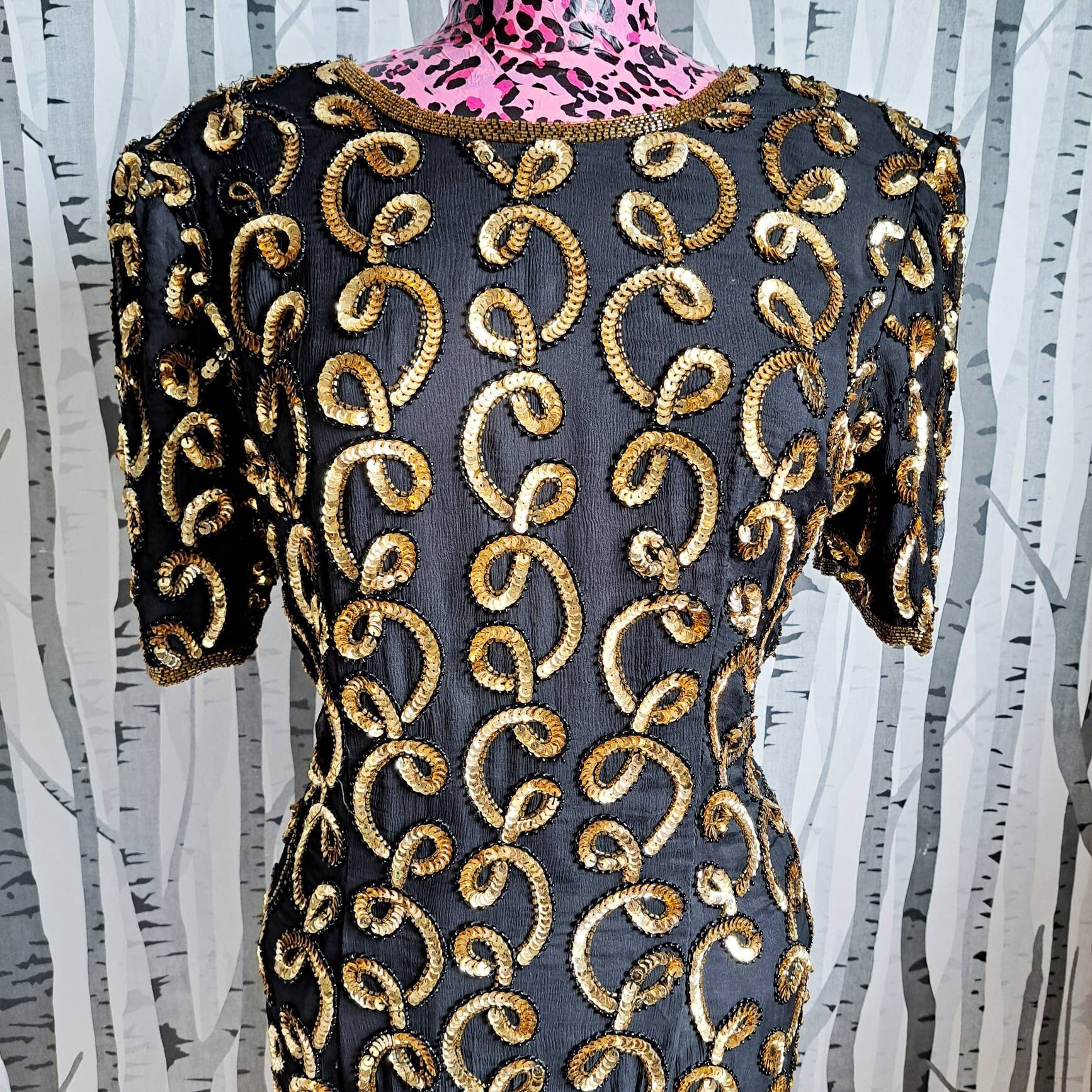 Vintage 80s Sequin Cocktail Dress: Black and Gold Beaded Trophy Dress (UK  10/12) - Etsy