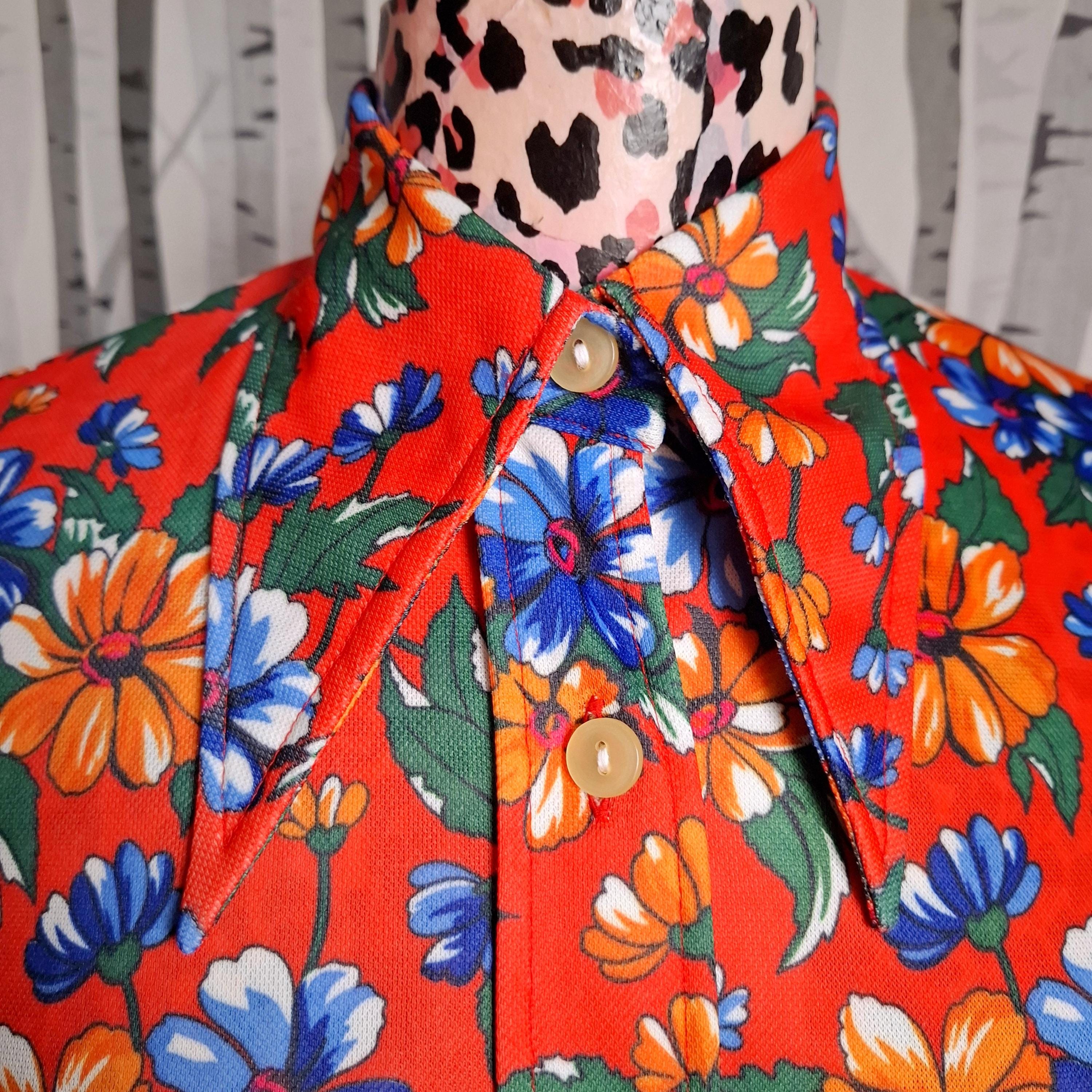 Vintage 70s Floral Blouse: Red Dagger Collar Shirt, UK 10/12 - Etsy UK