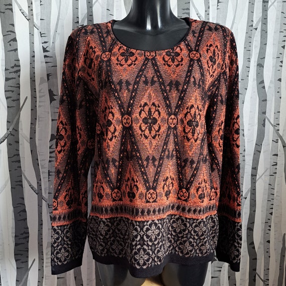 Sparkly vintage 1990s sweater in rusty orange and… - image 2