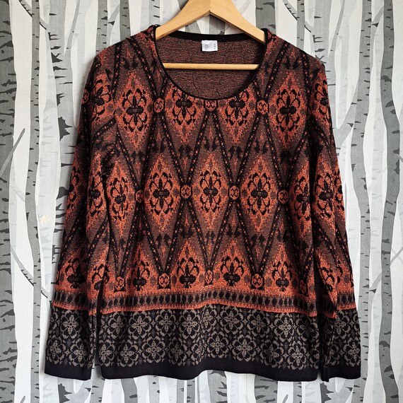Sparkly vintage 1990s sweater in rusty orange and… - image 3
