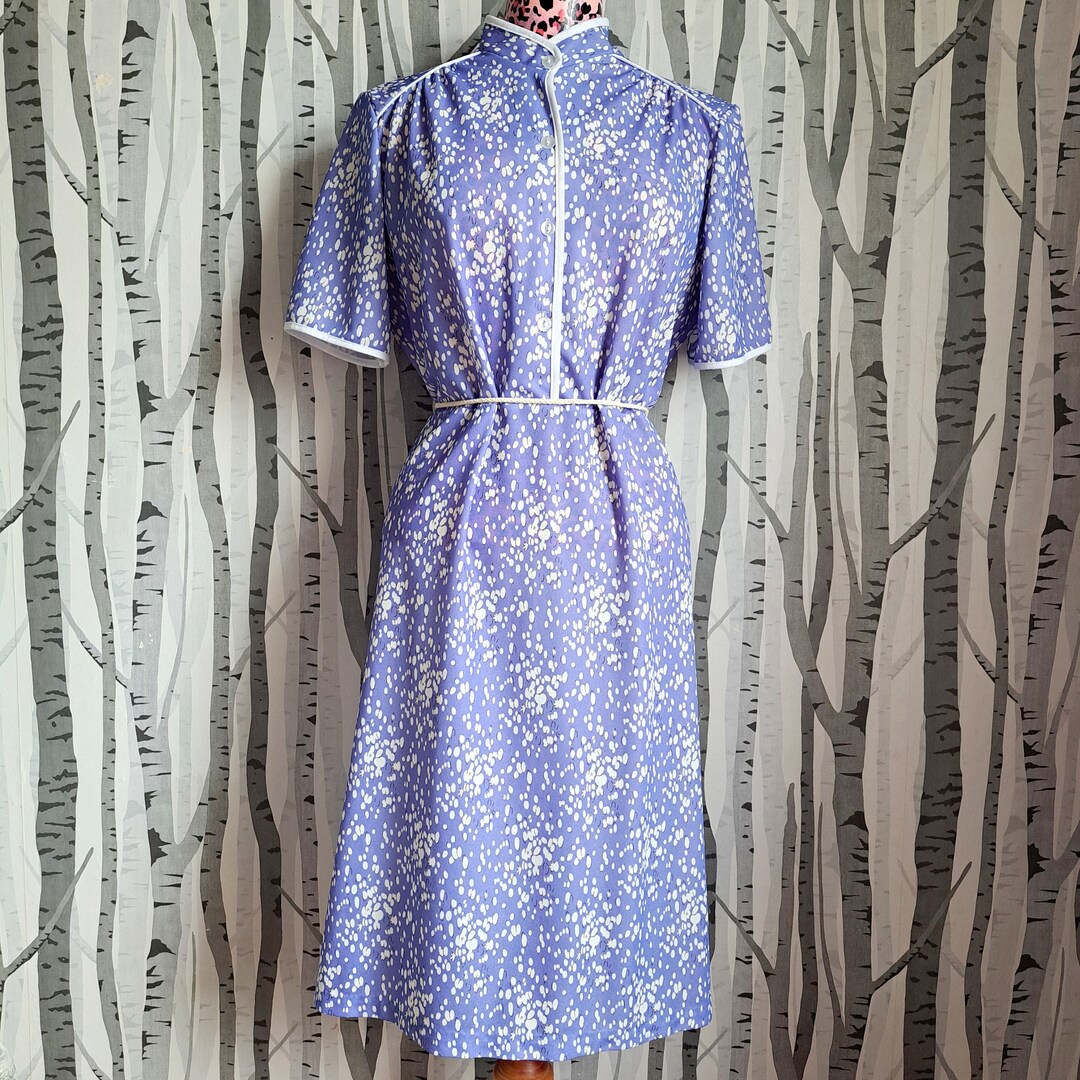 1980s Blue Red Polka Dot Print Dress | XS/S