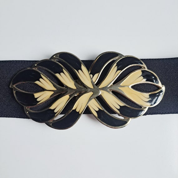Vintage black 1980s chunky elasticated belt with … - image 2