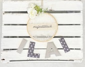 Namenskette, Buchstabengirlande grau-weiß