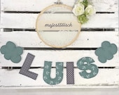 Namenskette, Buchstabengirlande mint-grau