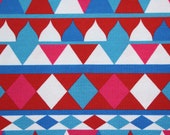 French Terry, Sommersweat, blau, rot, rosa, geometrisch