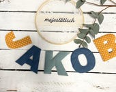 Namenskette, Buchstabengirlande senfgelb-mint-blau