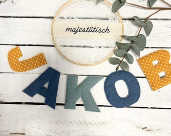 Name necklace, letter garland mustard yellow-mint-blue