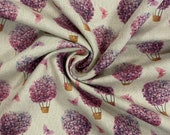Decorative fabric, canvas, linen look, hot air balloon hydrangea purple-pink