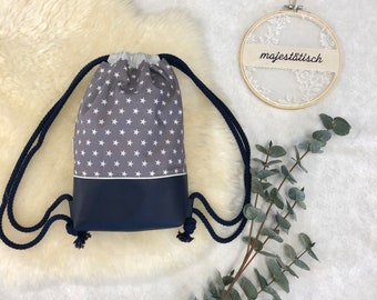 Gym bag, backpack for children, grey stars