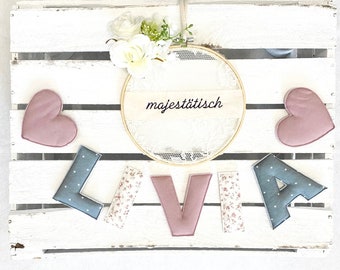 Name necklace, letter garland dusky pink-white-mint