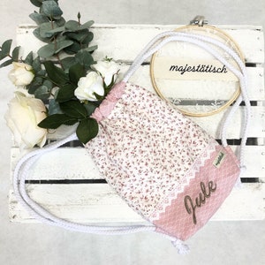 Gym bag, backpack for children, flowers, old pink white