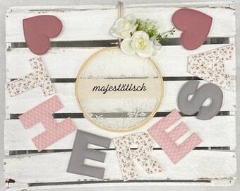 Name chain, letter garland dusky pink-white-grey