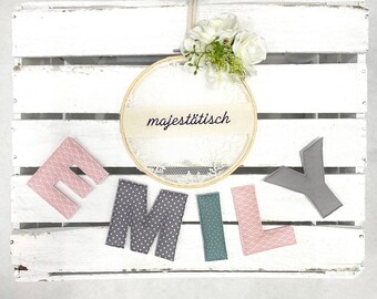 Name chain, letter garland pink-mint-grey