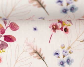 Viscose, woven fabric, Amalia, white, small flowers, twigs