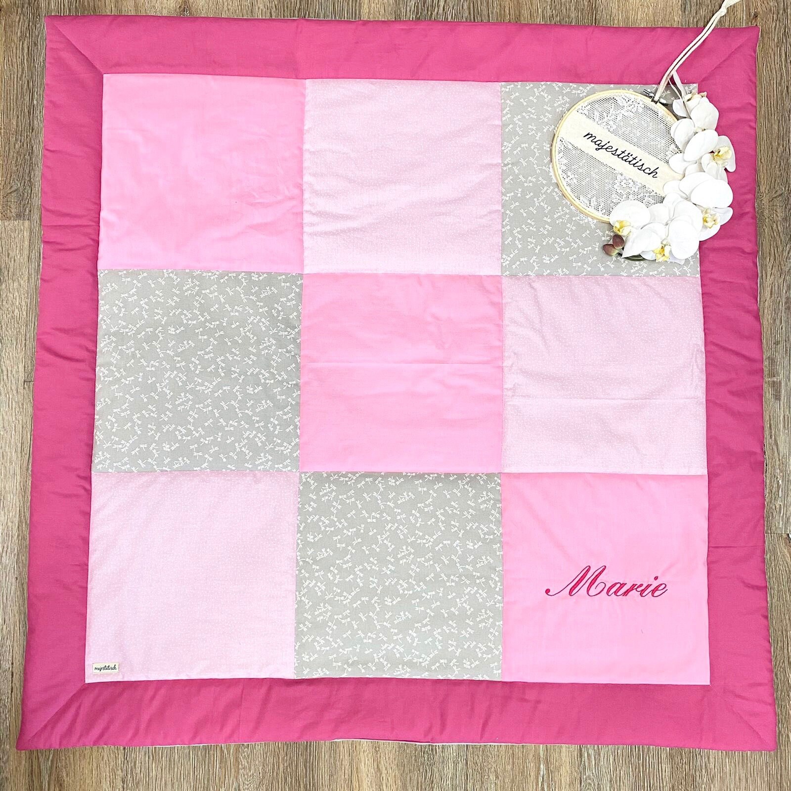 Patchwork blanket, red-pink, 100 x 100 cm, 3-ply