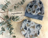 Mützenset, Beanie mit Bündchen, Halstuch, Wunschgröße