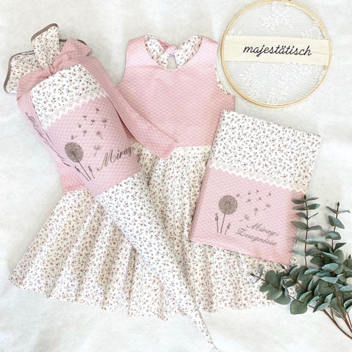 Conjunto, cono escolar, vestido, carpeta para certificado "Miray" hecha de algodón.