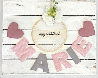 Name chain, letter garland dusky pink-pink-grey