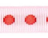 VENO Ripsband, 10mm, rosa-rot, Punkte