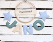 Namenskette, Buchstabengirlande mint-senfgelb-hellblau