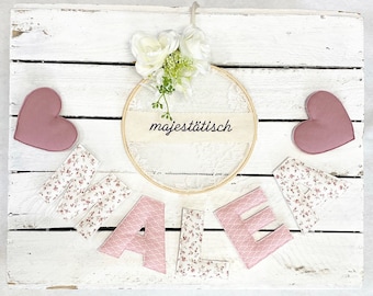 Name necklace, letter garland old pink-white