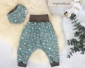 Erstlingsset, Babyset, Pumphose, Halstuch, dunkles Mint, Flugzeuge