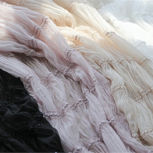 Pleated Chiffon Lace Fabric Tulle Lace Mesh Stretchable for Girl Dress Party Gown Bridal Dress Doll Dress Craft Curtain