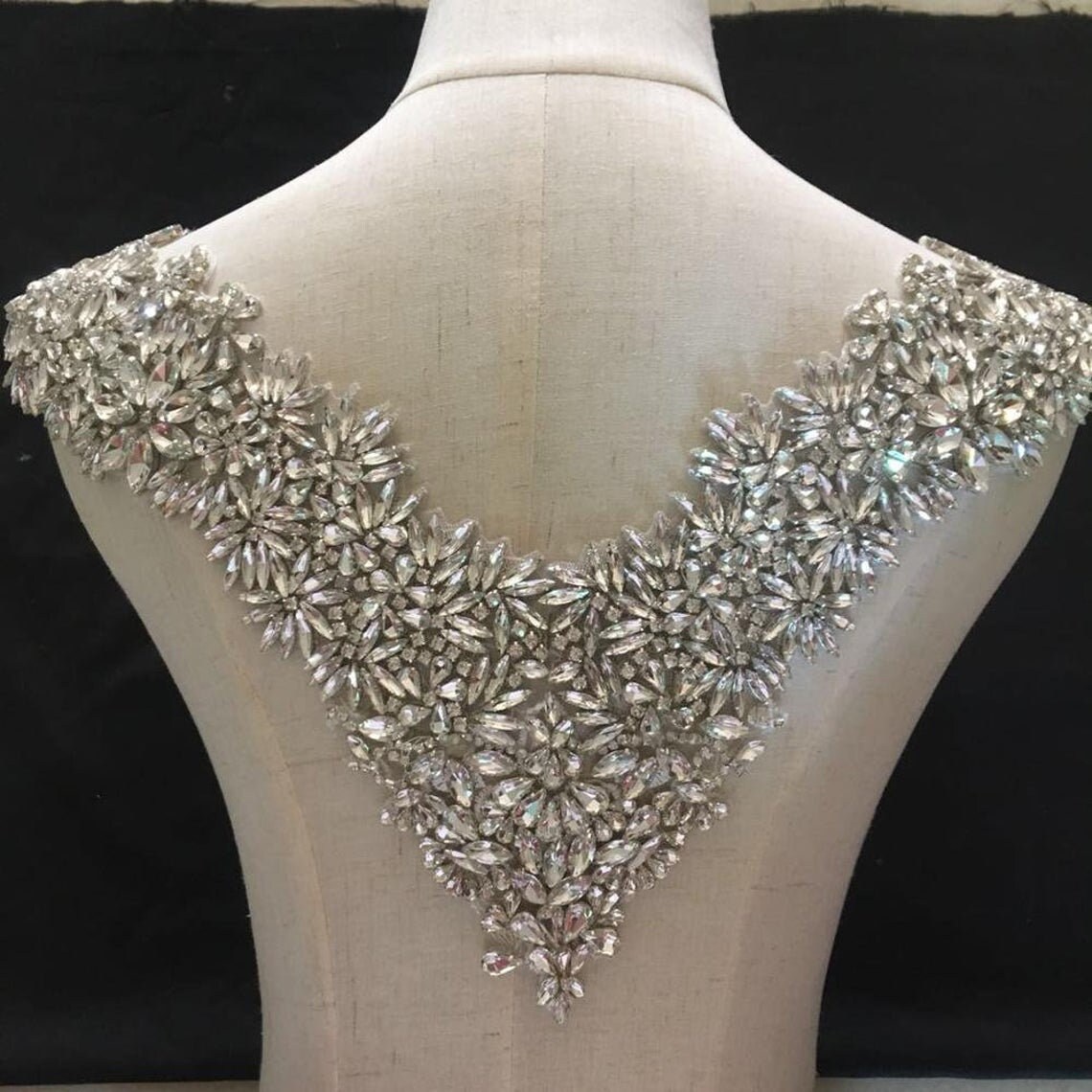 V-neck Rhinestone Applique Handmade Crystal Diamante Patch - Etsy