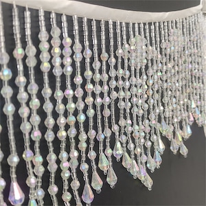 Dangling Heavy Beads Trim Tassel Wave Crystal Drape Fringe Trim for Bridal Dress Belt Belly Dance Costumes DIY by the yard