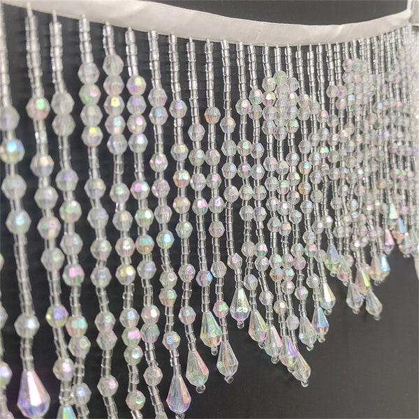 Dangling Heavy Beads Trim Tassel Wave Crystal Drape Fringe Trim for Bridal Dress Belt Belly Dance Costumes DIY by the yard