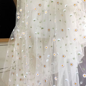 6 Colors Daisy Flower Lace Fabric Embroidery Tulle Lace Mesh for Girl Dress Party Gown Bridal Doll Dress Costume Curtain