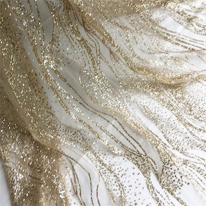 Wave Glitter Encaje Tela Suave Tul Encaje Malla con Pedrería para Novia Vestido fiesta Vestido Novia Vestido novia Vestido de novia Diseño de vestuario DIY
