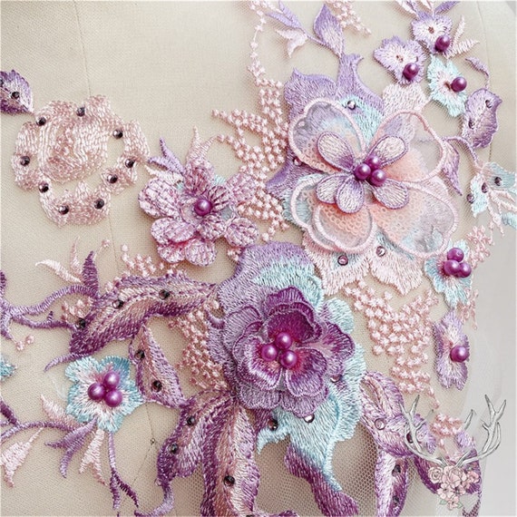 Apliques De Encaje De Flores 3d Con Lentejuelas, Parche Bordado