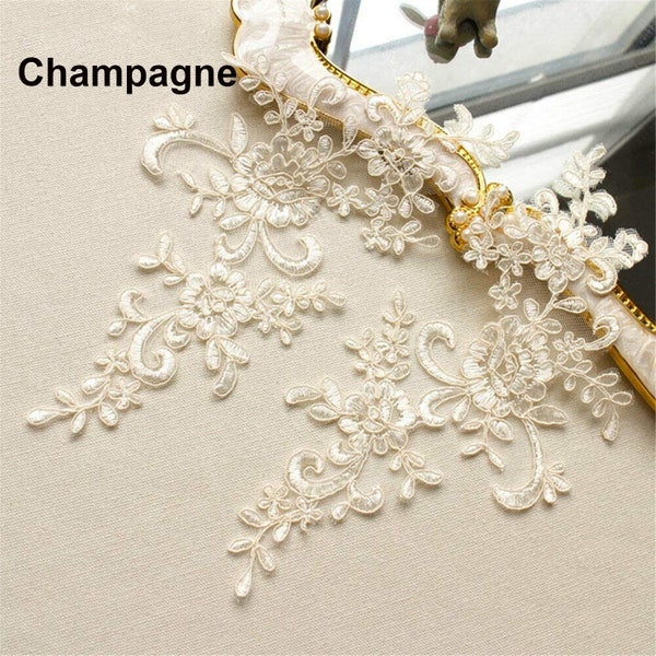 10 Colors Corded Lace Applique Flower Embroidery Patch for Bridal Wedding Dress Veil Embellishment DIY Craft