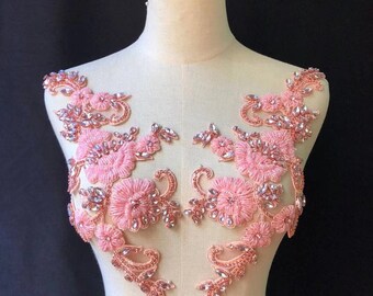 Bling Strass Spitze Applikation schwere Perlen Französisch Applikationen Kristall Patch für Braut Couture Kleid