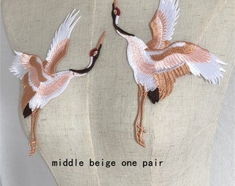 Crane Bird Lace Applique 3D Flower Embroidery Patch  for Couture Dance Dress Veil Embellishment Craft DIY 1 Pair