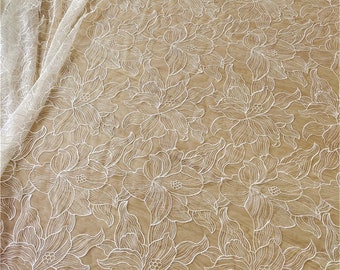 Floral Lace Fabric Lotus Embroidery Tulle Trims for Bridal Wedding Dress Gown Veil Embellishment Craft